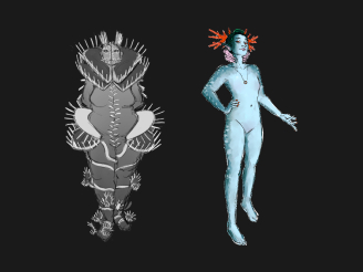 Concept art for both solibract and uzkallan species. Resembles the images used elsewhere on the site